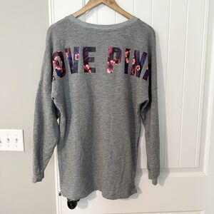 Pink Victoria’s Secret Varsity Crew Grey Pullover Lightweight Sweatshirt Medium